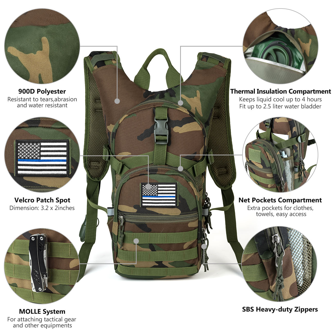 CPGreen Tactical Hydration Backpack SharkMouth Sports