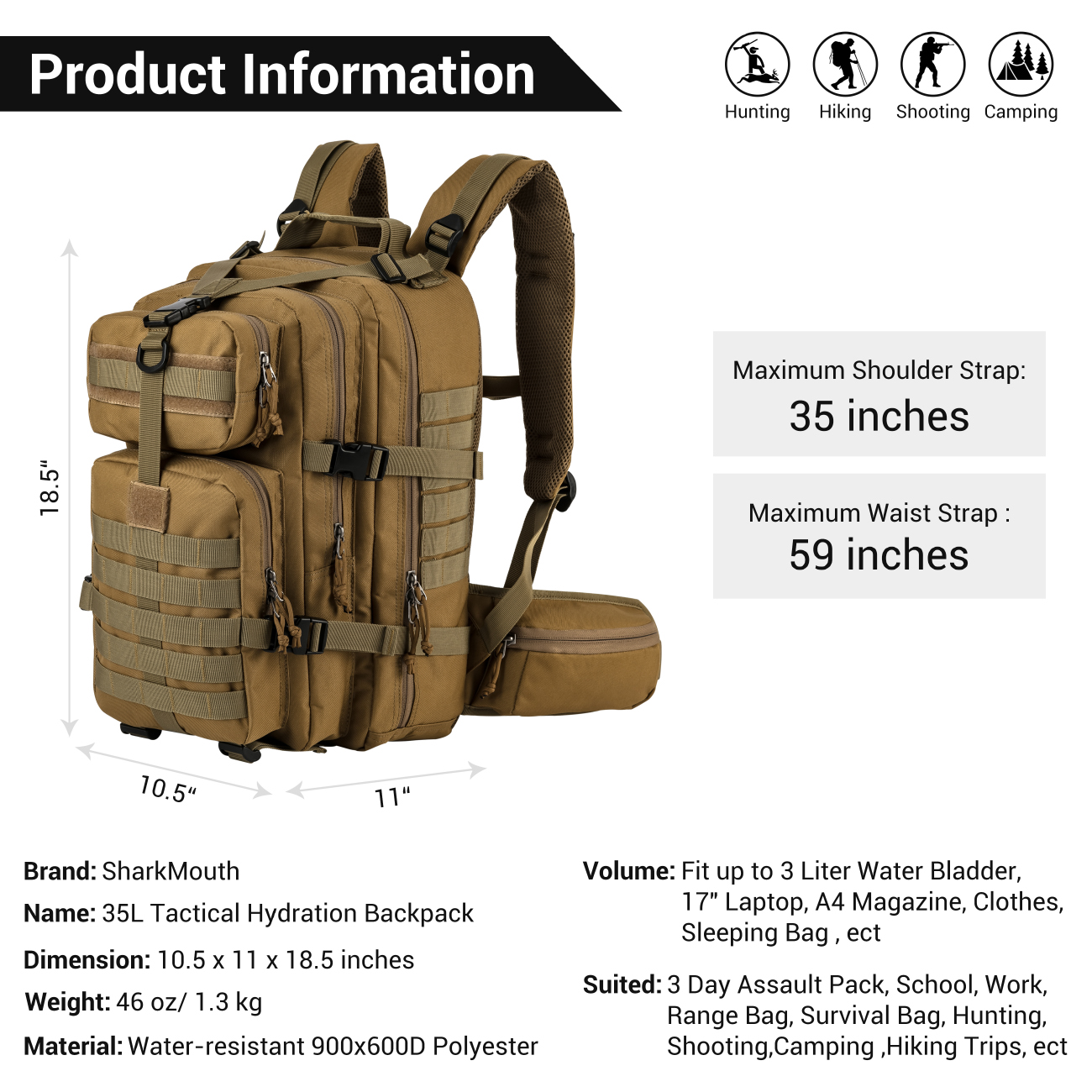 Desert Clay Tactical Backpack SharkMouth Sports